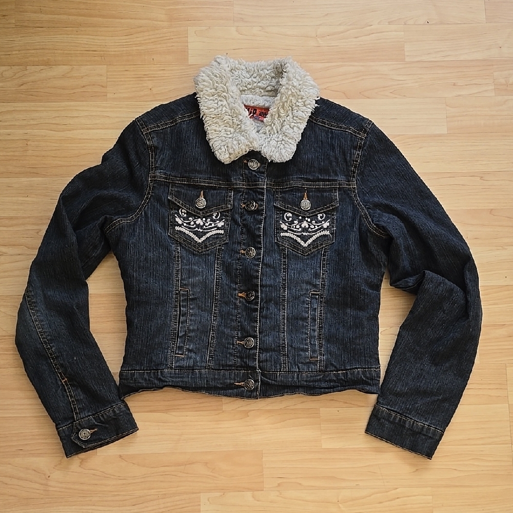 Hip Jeans Girls Denim Jacket with Faux Fur Lined with Sherpa Collar Size M